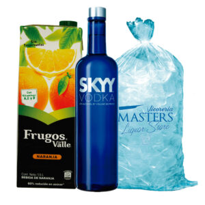 Skyy USA + Frugos del valle Naranja 1.5L + Hielo 1.5kg