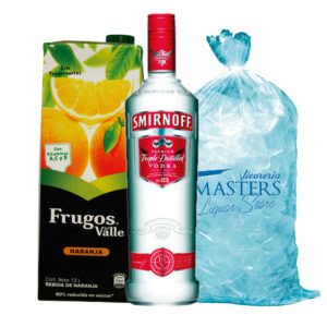 Smirnoff +Jugo de naranja 1.5L + Hielo 1.5kg