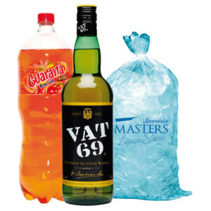 Vat 69 + Ginger Evervess 1.5L + Hielo 1.5 kg